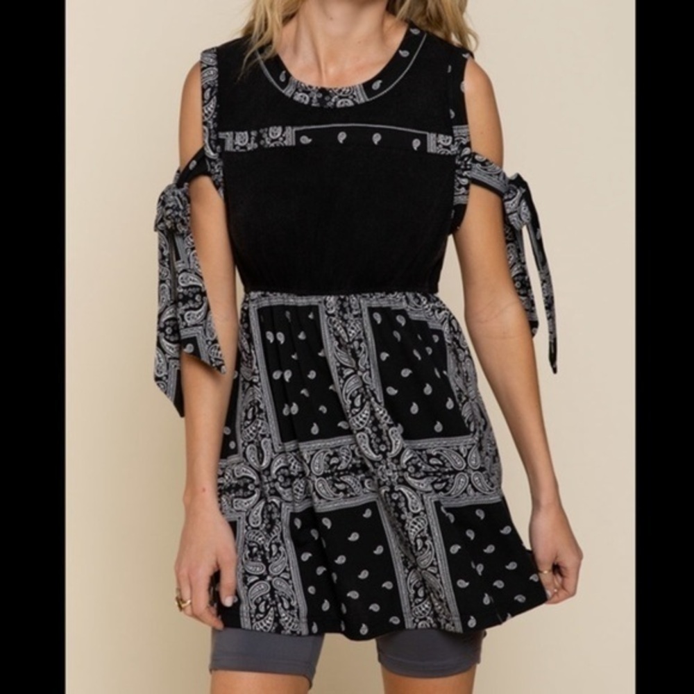 POL Cotton-Blend Vintage Bohemian Tunic Paisley Print Top NEW
